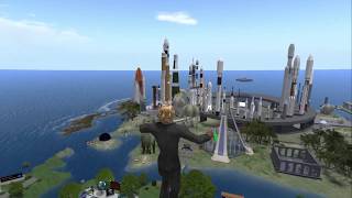 NASA in Second Life Shuttle and Rockets along long a beach.