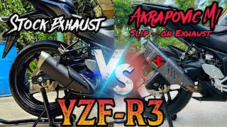 Yamaha R3 Stock Exhaust vs Akrapovic M1 Slip on Exhaust, Which is Better? 🤔