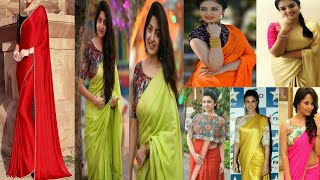 Trendy Plain Sarees with attractive Designer worked Blouse | Styles plain sarees
ideas