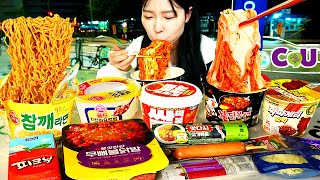 ASMR MUKBANG| 편의점 직접 만든 불닭 떡볶이 소세지 김밥 디저트 먹방 & 레시피 Convenience Store Food EATING