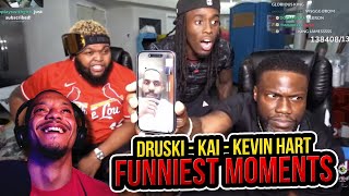 Kai Cenat Kevin Hart and Druskin - FUNNIEST MOMENTS REACTION)