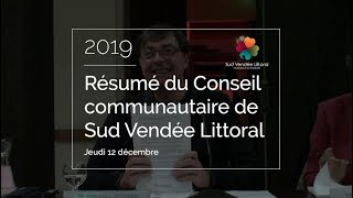 Sud Vendée Littoral : résumé du conseil communautaire du jeudi 12 décembre 2019