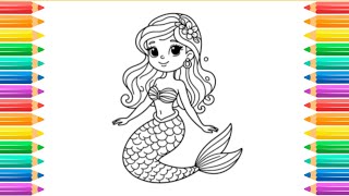 How to Draw a Mermaid Princess for Kids 💜💚💖Mermaid Princess Drawing and Coloring