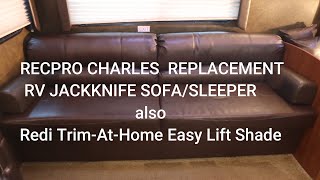 RECPRO CHARLES  REPLACEMENT RV JACKKNIFE SOFA/SLEEPER  also Redi Trim-At-Home Easy Lift Shade