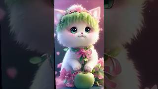 || trending cute cat with green apple 🍏 || beautiful cat status || #trend #shorts #cartoon