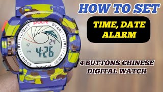 How To Setting TIME, DATE, ALARM On A 4 Buttons Chinese Digital Watch