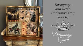 Christmas Tray with Decoupage Queen Paper and Resin