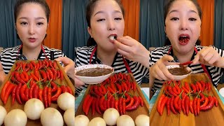 mukbang : Garlic chili eating show - too spicy