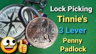 (293) Lock Picking Tinnie's 3 Lever (very shiny) Penny Padlock