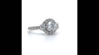 2.25 Carat Diamond Round Halo Pavé Ring in 14k White Gold