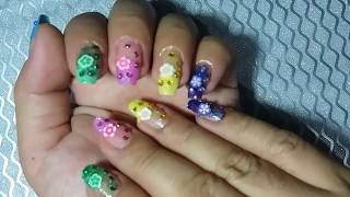 Fimo flower nail art with glitters