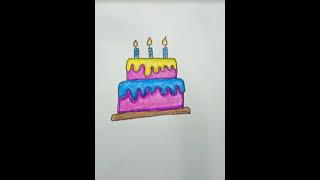 How to draw easy cake drawing || kids drawing || step by step || colourful cake