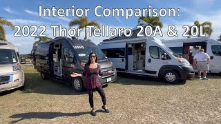 Interior Comparison:  2022 Thor Tellaro Model 20A PopTop and 20L