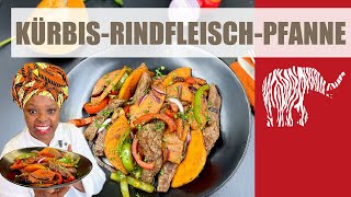 Muskatkürbis-Gemüse-Rindfleisch-Pfanne