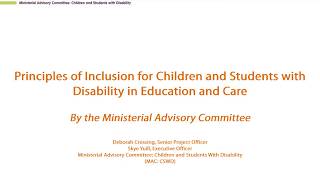 Principles of Inclusion for Children and Students with Disability in Education and Care