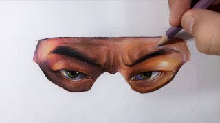 Drawing Eyes (Real Time) in Colored pencils - Ghost of Tsushima | Fame Art