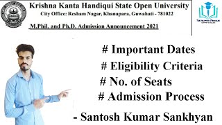 Krishna Kanta Handiqui State Open University Ph D and M Phil Admission notification 2021 | KKHSOU