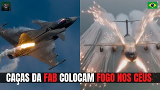 CAÇAS DA FAB GRIPEN E  F-5 TIGER FAZEM CHOVER FLARES NOS CÉUS DO BRASIL - FORÇA AEREA BRASILEIRA