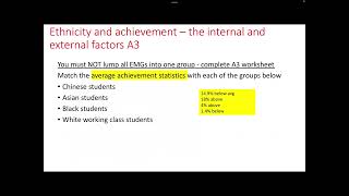 Ethnicity and achievement - how internal and external processes affect achievement - class work