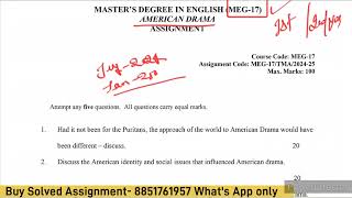 MEG 17 Solved Assignment 2024-25 | MEG 17 Solved Assignment 2025 pdf | MEG 17 MA English Assignment