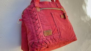 How to sew an orange color denim bag with zippers