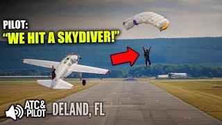 A skydiver hit by departing aircraft! "We have a little bit of damage to our left wing"