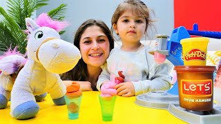 Çocuklar için eğlenceli oyun. Play Doh oyun hamuru ile dondurma ve makarna yapalım.