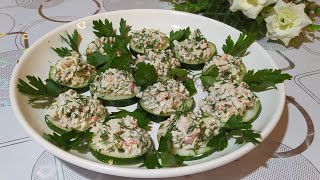 вкусноя закуска за 5 минут из огурца и крабовых палочек