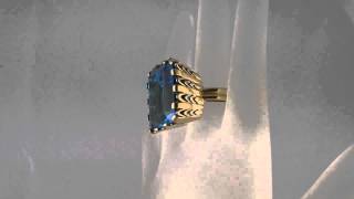 HUGE!  Estate 58ct Swiss Blue Topaz 14kt Yellow Gold Cocktail Ring ebay 120524437508