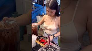 Beautiful Thai Lady Selling Chocolate Sticky Milk - Thai Street Food