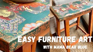 Furniture art with paint and decoupage! Easy step by step instructions to create a boho look