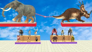 TUG of WAR Elephant vs Styracosaurus - Primates vs Dinosaurs  - Animal Revolt Battle Simulator