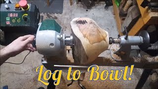 Woodturning - big and uneven log to Bowl!