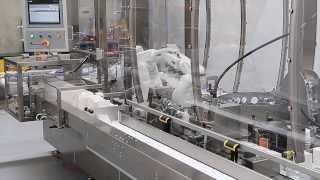 Automated Cartoning Unit packing vials, printing, inspecting and sorting using ABB IRB 120 robots