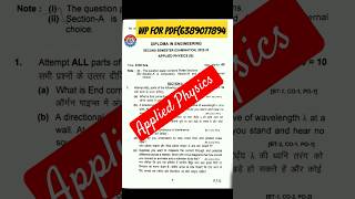 Applied Physics 4th Sem Question Paper|Diploma in Engineering 👷‍♂|#shorts #ytshorts