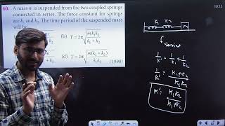 A mass m is suspended from the two couple springs connected in series . The force constant for......