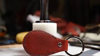 Handstitched Leather Key Fob made from red oxford xcel