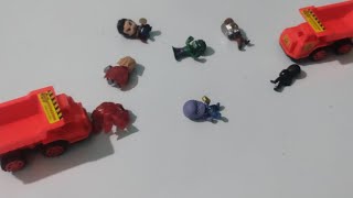 superhero vs car, truck on hulk, iron man,  superman, spider man, thanos, thor, batman,  avangers