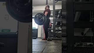 Speed deadlifts with 127.5kg + 2 x red bands. Always using 100% power whether heavy or light.