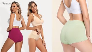 Molasus Womens Cotton Boy Shorts Panties Ladies High Waisted Full Coverage Stretch Underwear