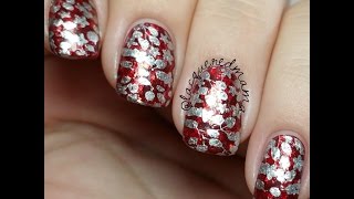 Red Glitter with Silver Stamping