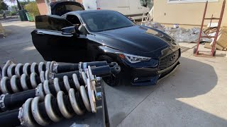 Q60 turbo DIY BC coilovers with swift spring upgrade install