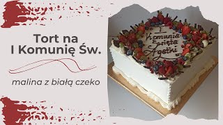 Tort śmietanowy z białą czekoladą i kremem malinowym