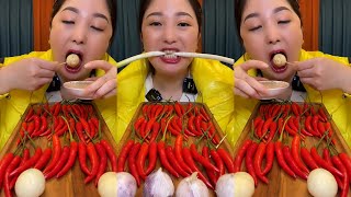 mukbang : Garlic chili eating show - too spicy