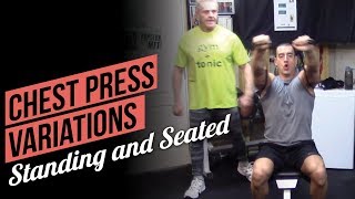 How To Target Your Pecs with Resistance Bands: Standing and Seated Chest Press Variations: no anchor