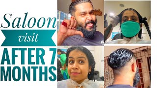 Saloon visit after 7 months | Safety measures during COVID 19 | Sanjana Mohandoss & Srikaanth