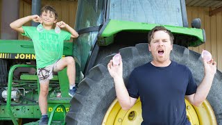 Using Real Tractors and Kids Tractors for Water Balloon Fight