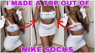 TRANSFORMING NIKE SOCK INTO A TOP | DIY QUICK & EASY