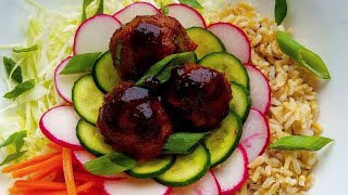 Honey - Sriracha Glazed Meatballs & Instant Pot Brown Rice