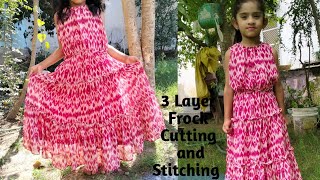 3 Layer Frock Cutting and Stitching// Frill Frock Design // Frill Frock Making easy  method